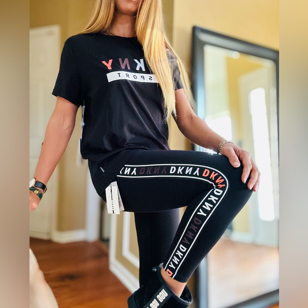 DKNY Black Short Sleeve Logo Soft Crew Neck Tee & Matching Logo Legging Set